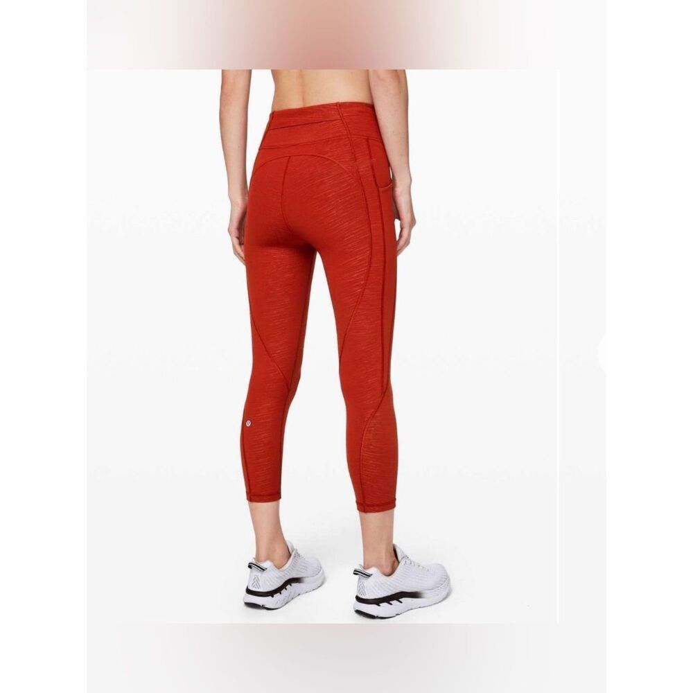 Lululemon Time To Sweat Crop *23" Leggings Stride Emboss Cayenne Size 10 W6BA4S